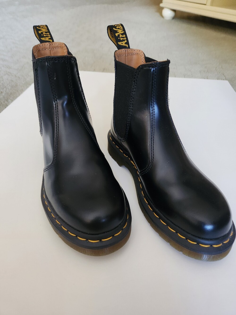 Dr. Marten's 2976 Yellow Stitch Leather Chelsea Boots, Womens Size 5